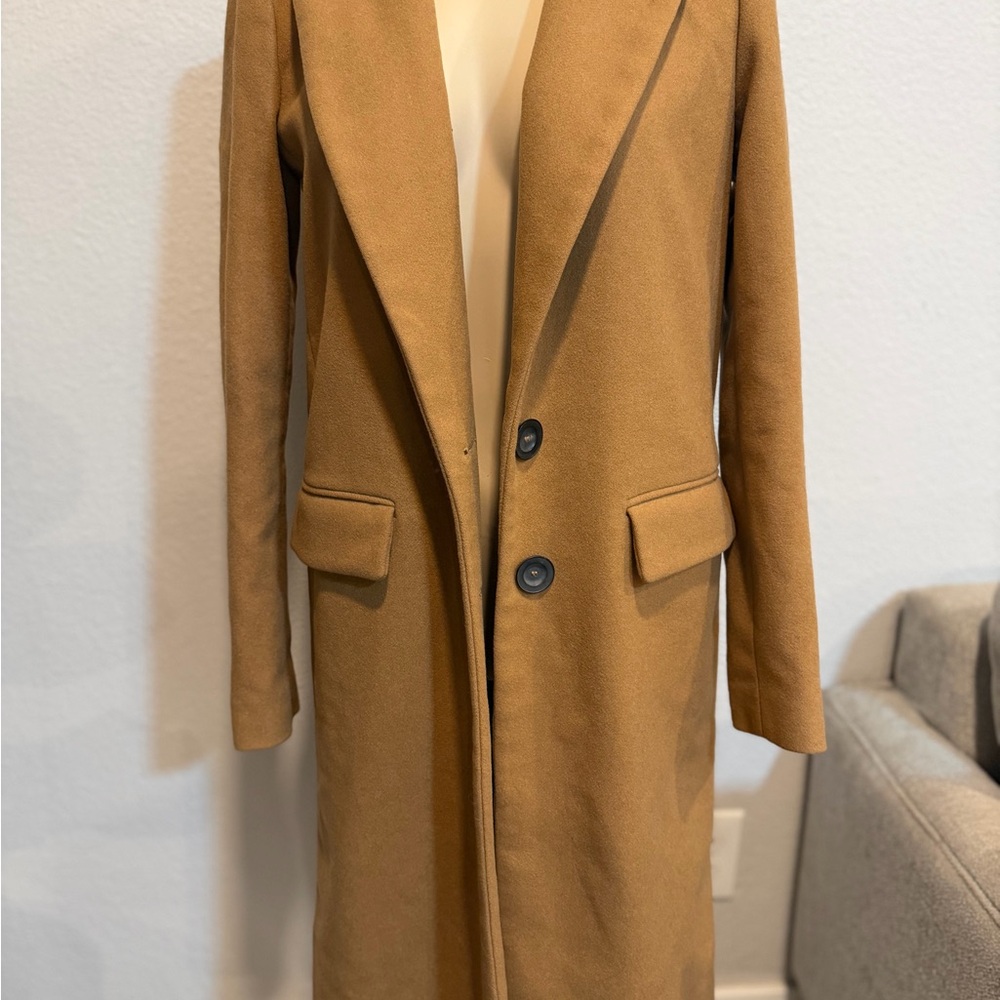 Zara Camel Long Wool Trench Coat - Picture 5 of 7